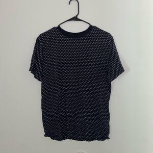 Men’s dark polka dot top ruffled hem short sleeve shirt vintage crewneck y2k tee